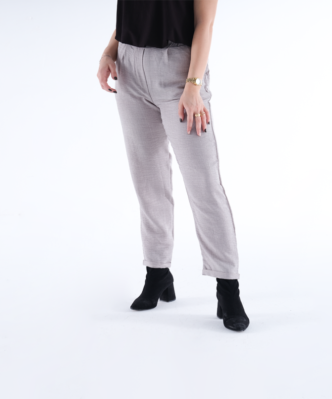 Sofia Keten Duble Paça Pantolon - Gri - Görsel 5