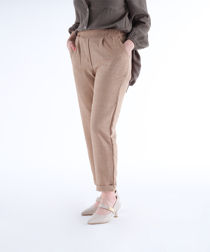 Sofia Keten Duble Paça Pantolon - Taba - Görsel 3