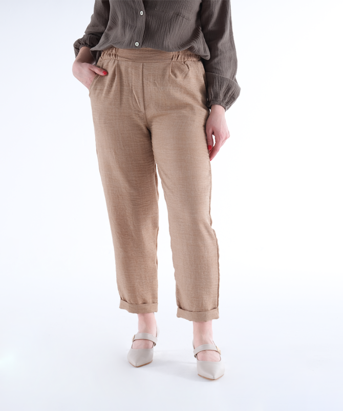 Sofia Keten Duble Paça Pantolon - Taba - Görsel 2