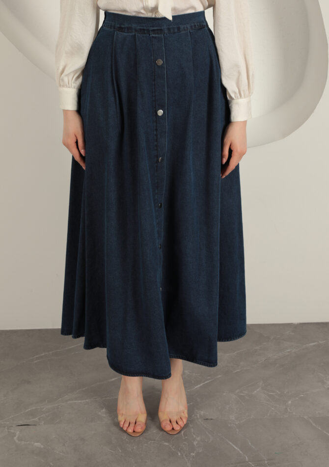 Denim Kumaş Yelekli Takım - Lacivert - Görsel 12