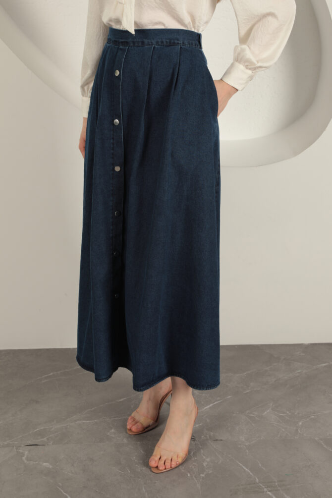 Denim Kumaş Yelekli Takım - Lacivert - Görsel 13