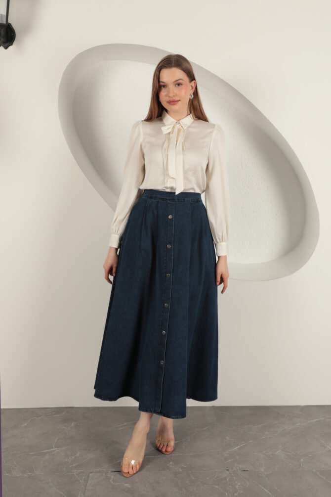 Denim Kumaş Yelekli Takım - Lacivert - Görsel 9