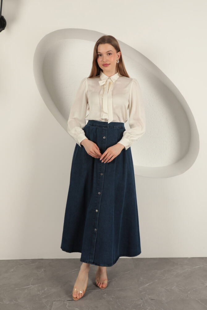 Denim Kumaş Yelekli Takım - Lacivert - Görsel 10