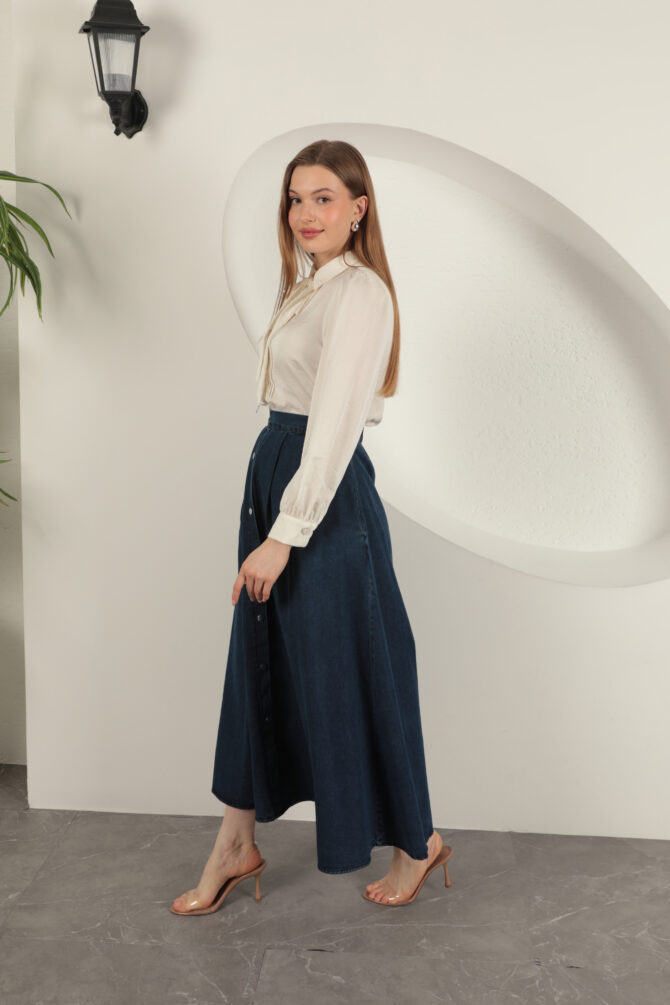 Denim Kumaş Yelekli Takım - Lacivert - Görsel 11