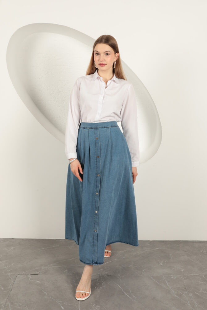 Denim Kumaş Yelekli Takım - Mavi - Görsel 9