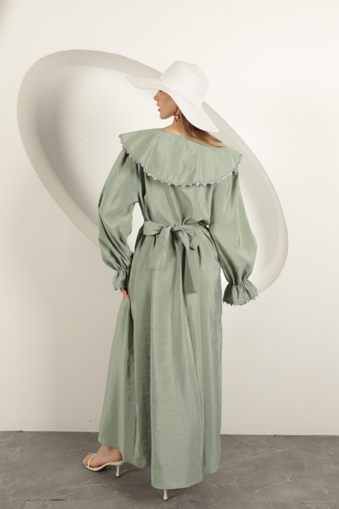 Modal Kumaş Dantelli Elbise - Mint Yeşili - Görsel 10