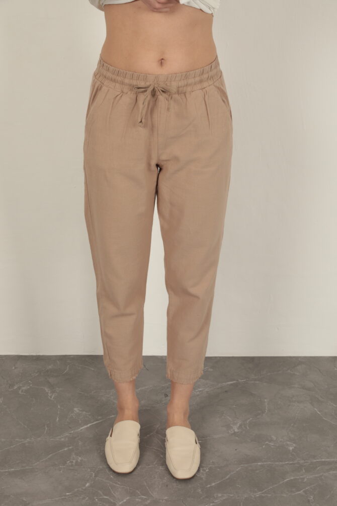 Keten Kumaş Püsküllü Paça Pantolon - Bej - Görsel 5