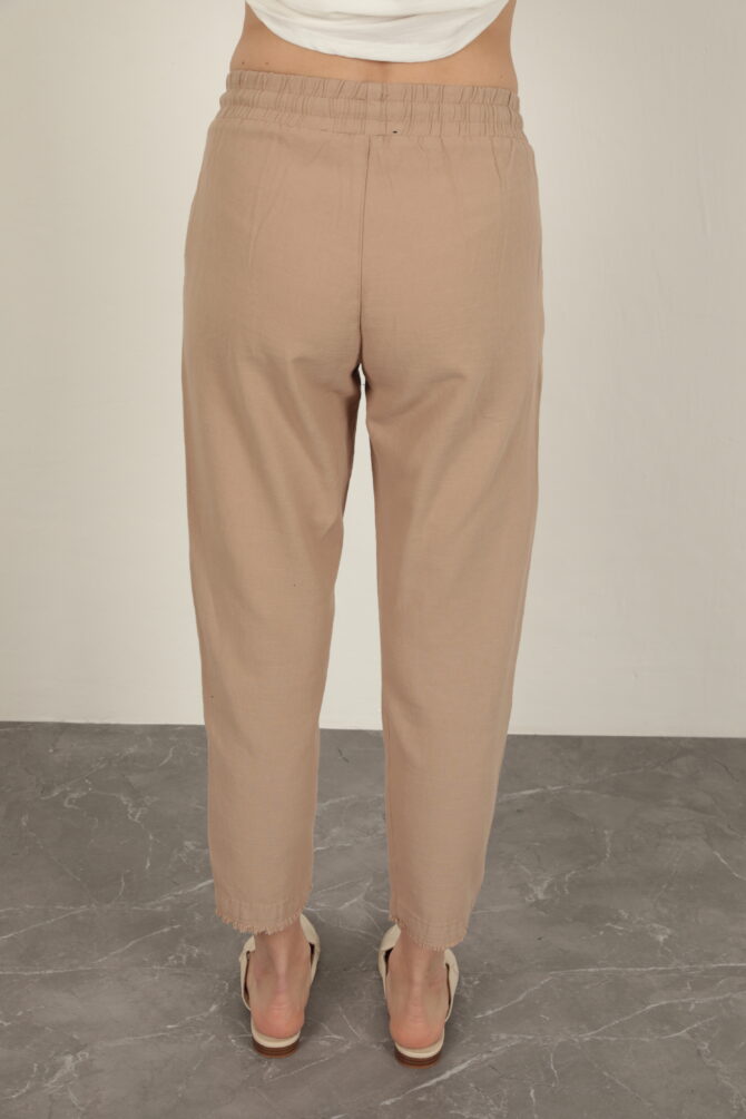 Keten Kumaş Püsküllü Paça Pantolon - Bej - Görsel 8
