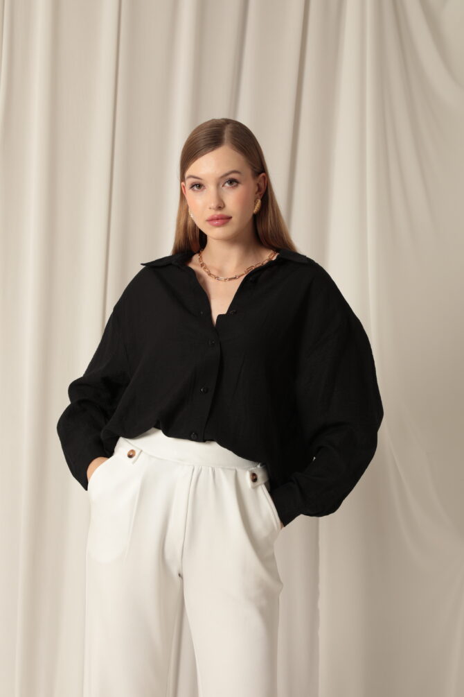 Modal Kumaş Yanları Düğmeli Pantolon - Ekru - Görsel 5