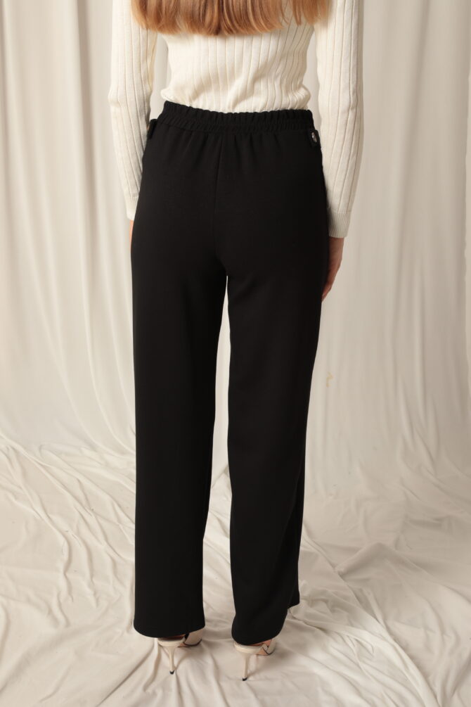 Modal Kumaş Yanları Düğmeli Pantolon - Siyah - Görsel 11