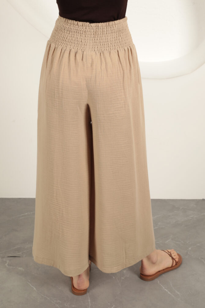 Müslin Kumaş Bol Pantolon - Bej - Görsel 8