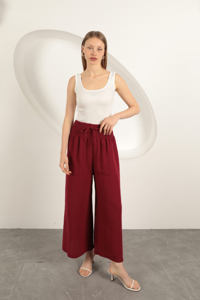 Müslin Kumaş Bol Pantolon - Bordo - Görsel 2