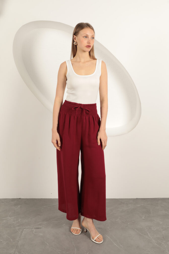 Müslin Kumaş Bol Pantolon - Bordo - Görsel 3