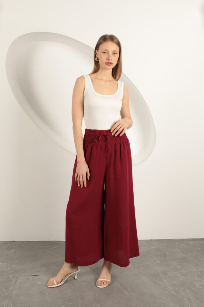 Müslin Kumaş Bol Pantolon - Bordo