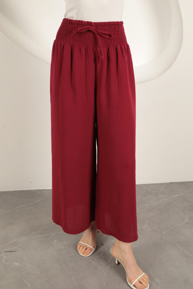 Müslin Kumaş Bol Pantolon - Bordo - Görsel 4