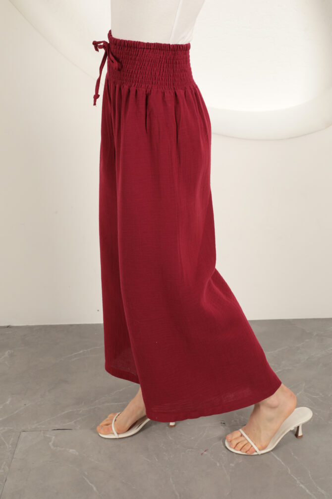 Müslin Kumaş Bol Pantolon - Bordo - Görsel 6