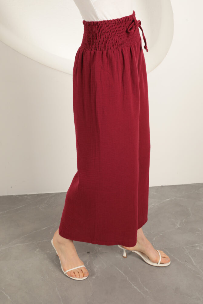 Müslin Kumaş Bol Pantolon - Bordo - Görsel 5