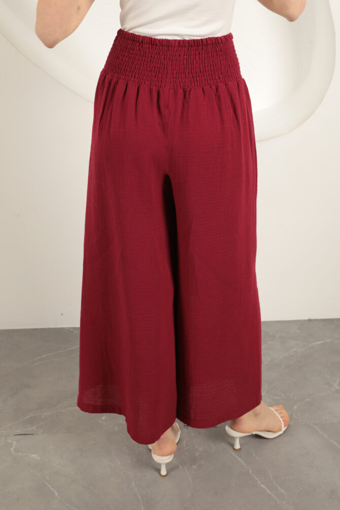 Müslin Kumaş Bol Pantolon - Bordo - Görsel 7