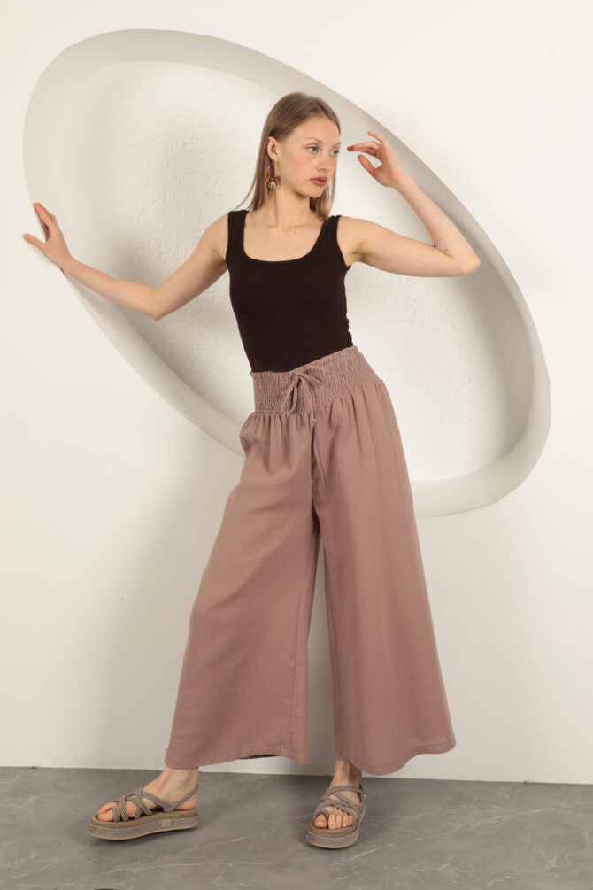 Müslin Kumaş Bol Pantolon - Vizon - Görsel 2