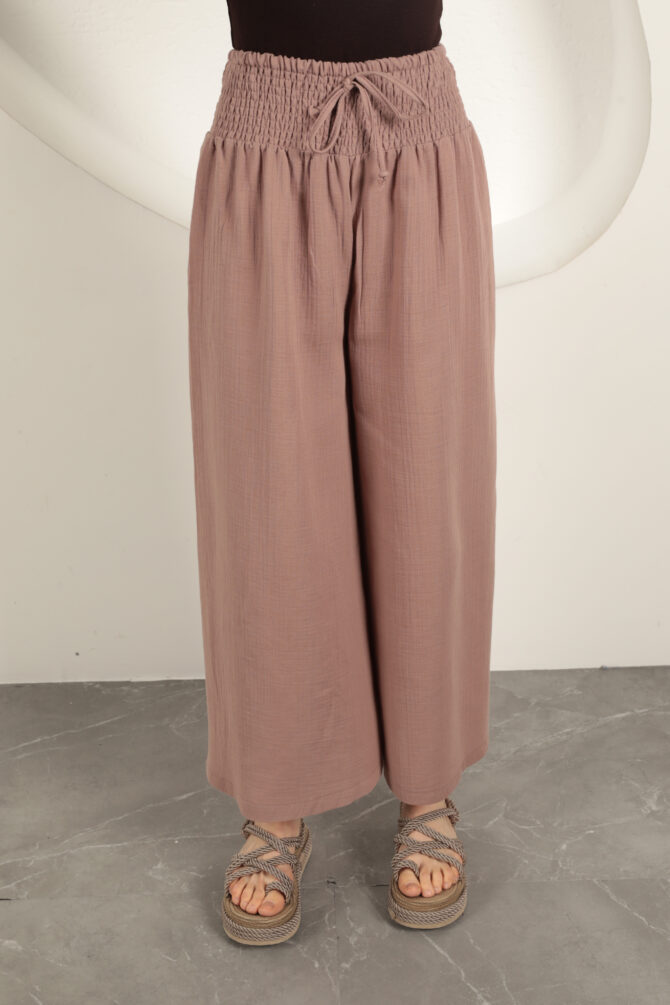 Müslin Kumaş Bol Pantolon - Vizon - Görsel 5