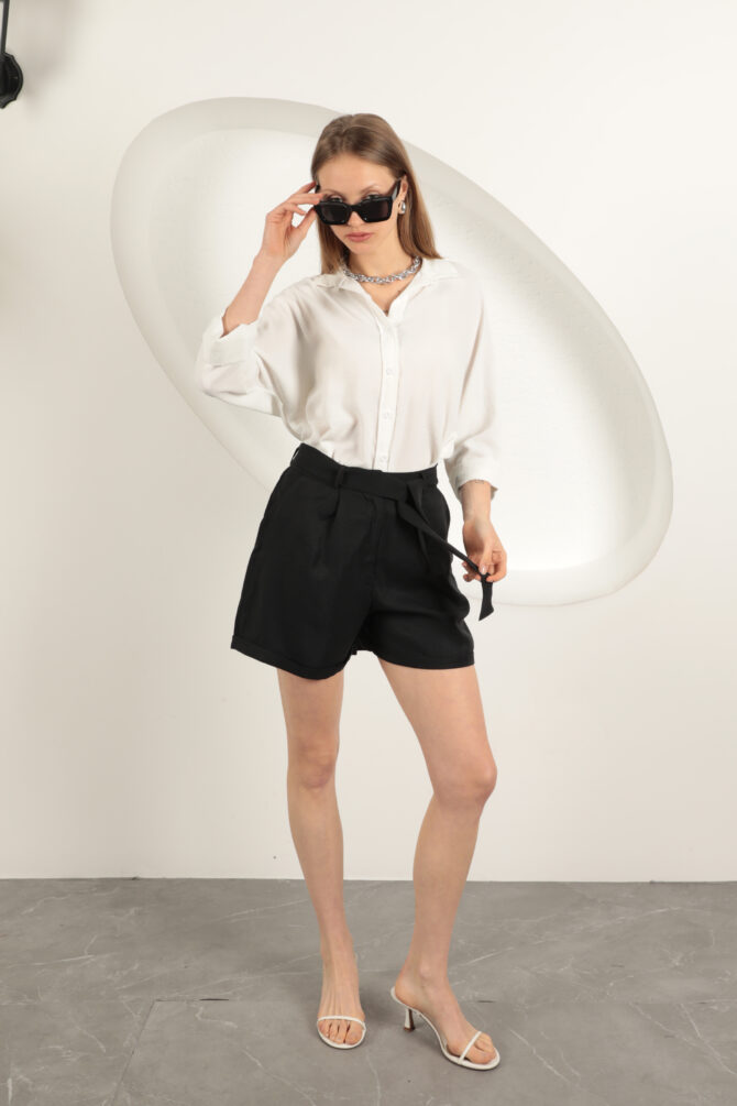 Tencel Kumaş Şort - Siyah - Görsel 2