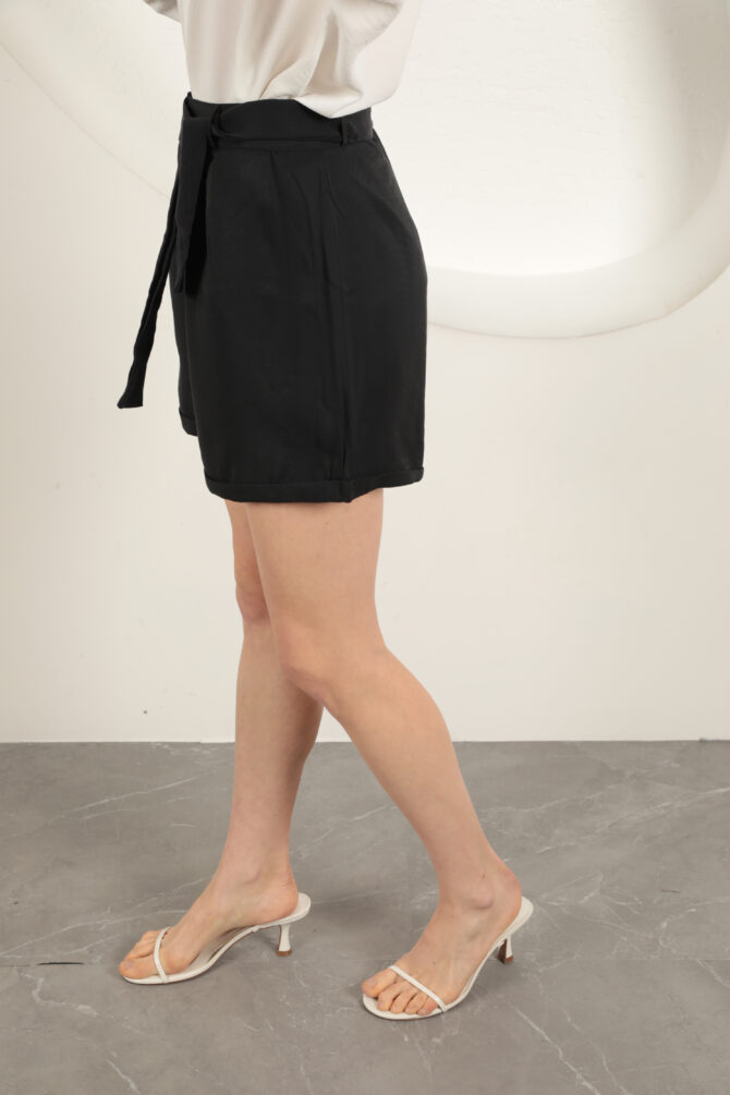 Tencel Kumaş Şort - Siyah - Görsel 10